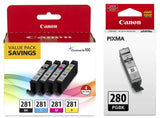 Canon CLI-281 4-Color Ink Tank Value Pack PGI-280 Black Ink Canon