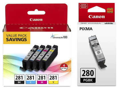 Canon CLI-281 4-Color Ink Tank Value Pack PGI-280 Black Ink