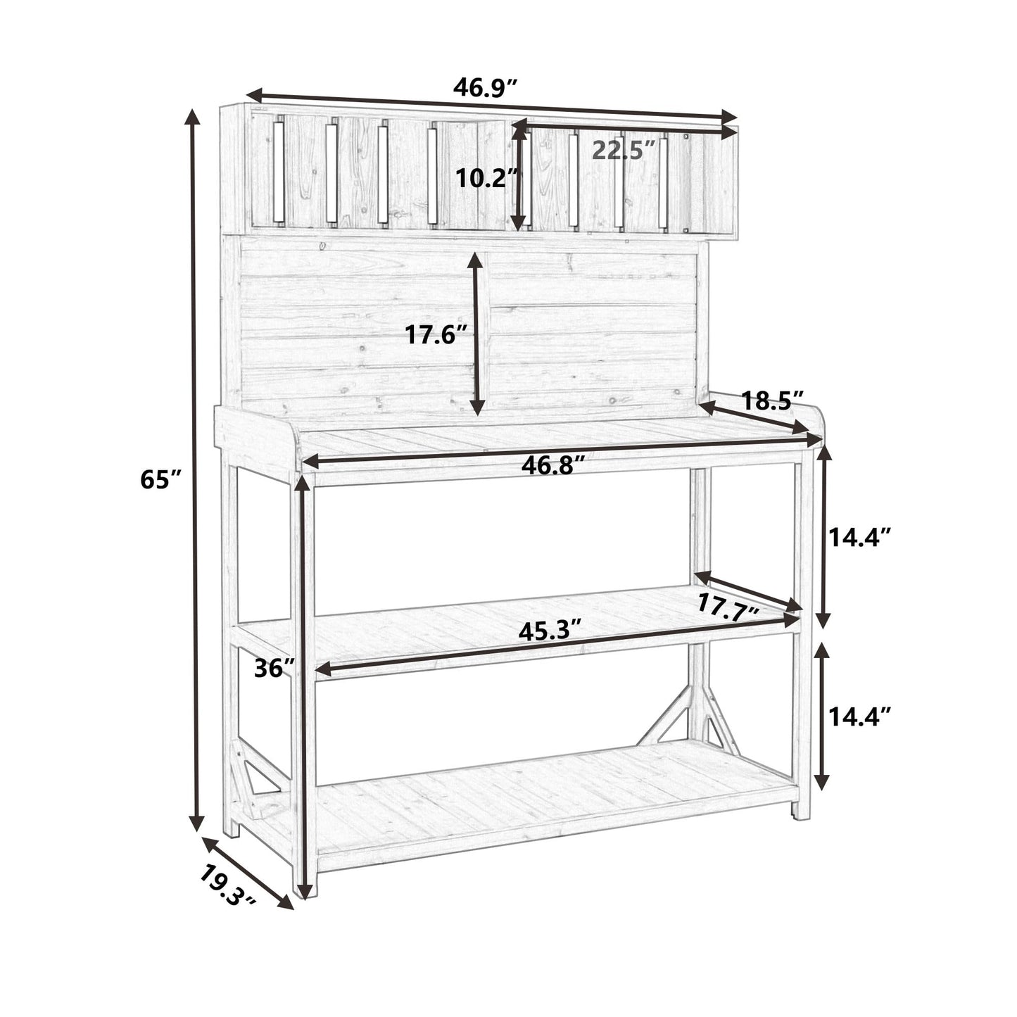 Large Wooden Farmhouse Rustic Outdoor Patio Workstation Potting Bench Table with 4 Storage Shelves and Side Hook - Green