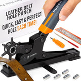 Desktop Leather Belt Hole Puncher Tool - Easier to Use Tabletop Design for Watch Band, Handbag Strap. Heavy Duty Carbon Steel, Precision 6 Sizes Hole Punch for Fabric, Crafts, Easy DIY PRO-MASTER SMART & SIMPLE