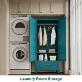 QINPTWUT 71" Large Capacity Metal Wardrobe with 1 Drawers and Adjustable Shelf - Heavy Duty Steel Storage Cabinet for Bedroom, Office,Laundry Room,Bedroom and More (Blue, 71" - 1 Drawer) QINPTWUT