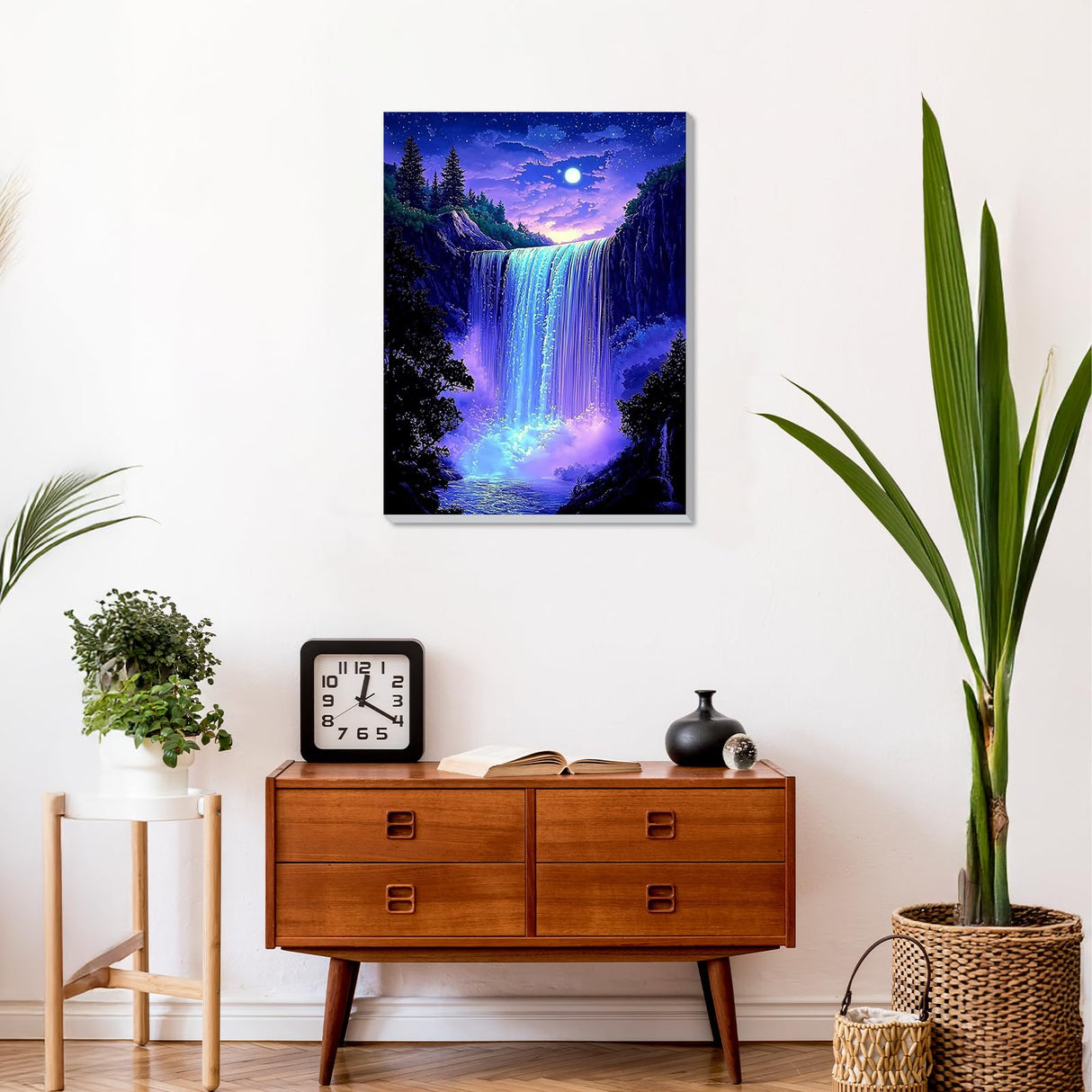 DOMROM Framed Paint by Numbers Kit for Adults Beginners with Wooden Easel, DIY Starry Waterfall Paint by Number Kit on Canvas, DIY Oil Painting Kits for Home Wall Decor Gift 12x16inch DOMROM