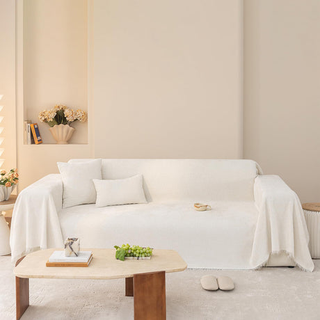 STACYPIK Soft Ivory White Sofa Covers Cats Dogs Anti-Scratch Couch Cover for Sectional Furniture Protector for 3 Cushion Couch with Tassels Anti Slip Loveseat Couch Cover Boho Couch Cover-71x134IN STACYPIK