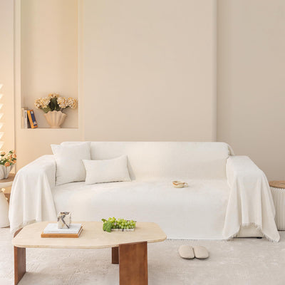 STACYPIK Soft Ivory White Sofa Covers Cats Dogs Anti-Scratch Couch Cover for Sectional Furniture Protector for 3 Cushion Couch with Tassels Anti Slip Loveseat Couch Cover Boho Couch Cover-71x134IN