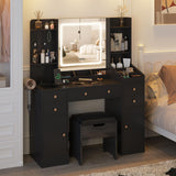 Fameill Black Makeup Vanity with 10 Lights & Power Outlets, Big Vanity with 3 Storage Compartments, Vintage Vanity Set with Large Drawers and Storage Cabinet, 45in Fameill