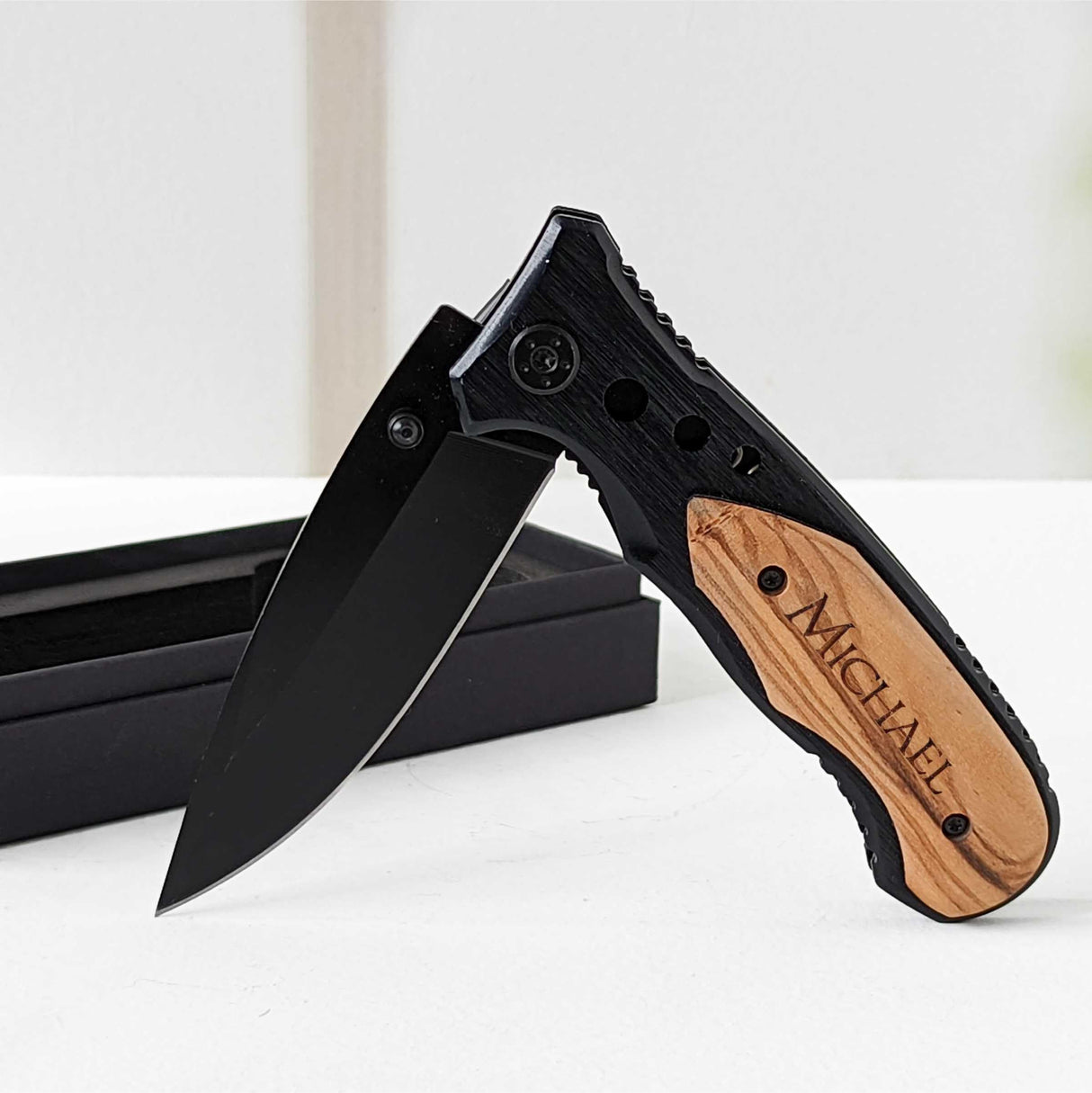 Custom Engraved Wood Handle Pocket Knife - Personalized Gift for Men - Ideal for Birthdays, Anniversaries, and Special Occasions MRC Wood Products