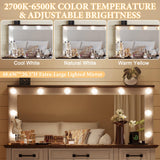 YUMPIE 55" Farmhouse Vanity Desk with Large Mirror & Lights, Glass Top Large Makeup Vanity Table with 10 Hollywood Lights Bulbs, Charging Station, 5 Drawers, Dressing Table for Bedroom, Rustic White YUMPIE