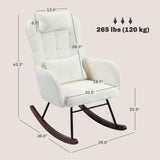 HOMCOM Upholstered Rocking Chair with Headrest and Lumber Pillow, Teddy Fleece Modern Rocker Chair with High Back, Steel Frame and Beech Wood Base for Living Room, Bedroom, Cream White HOMCOM