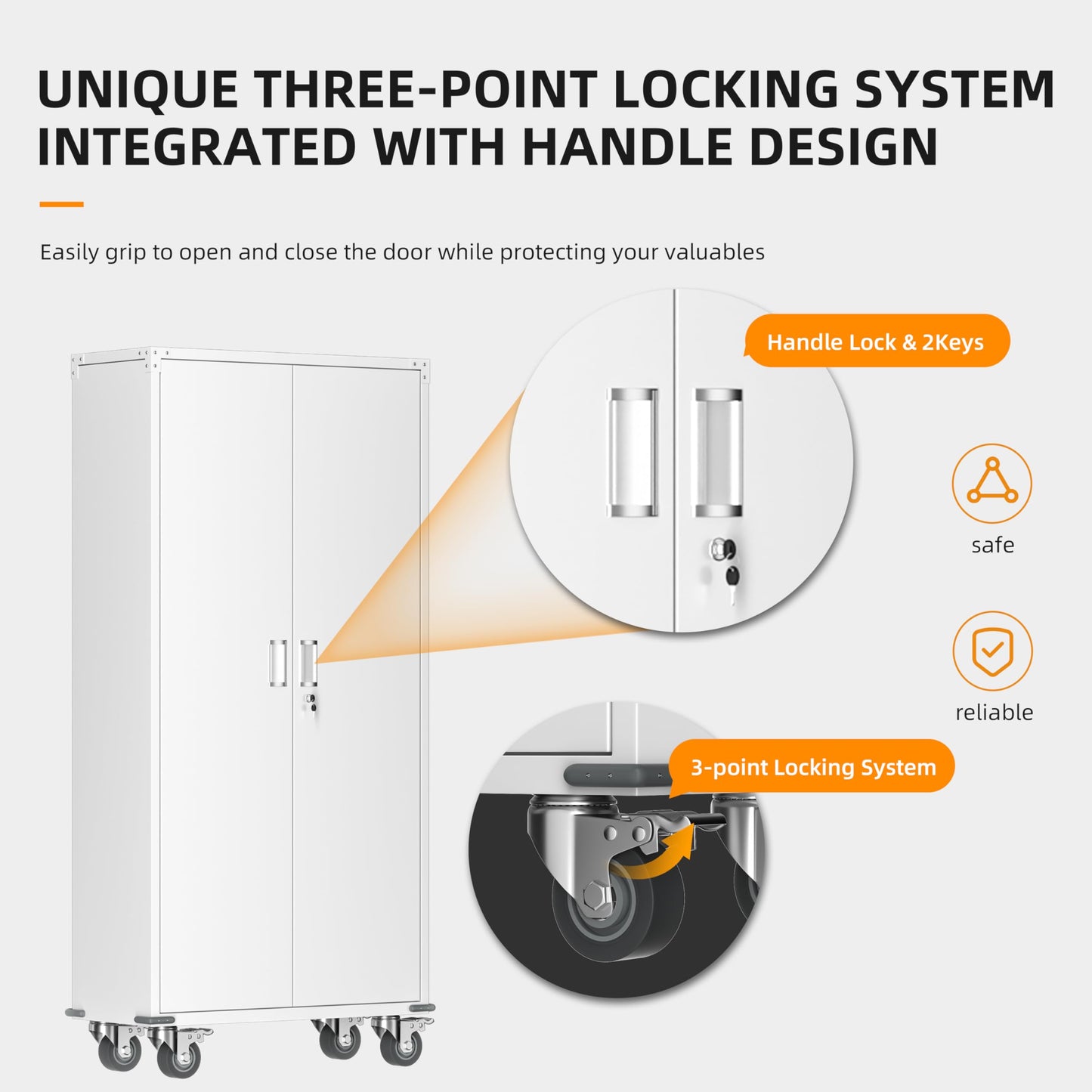 INTERGREAT Metal Garage Storage Cabinet, Lockable Rolling Tool Cabinet with Doors and Shelves, 72" Tall Heavy-Duty File Cabinet with Wheels for Garage, Basement, Warehouse, White - WoodArtSupply
