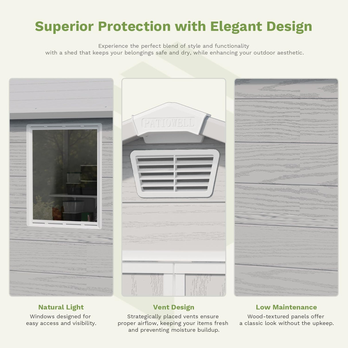 Patiowell 6x6 FT Outdoor Storage Shed with Floor - Resin Tool Shed with Lockable Door & 2 Windows, Easy Assembly for Garden, Backyard, Lawn Equipment, Light Grey Patiowell