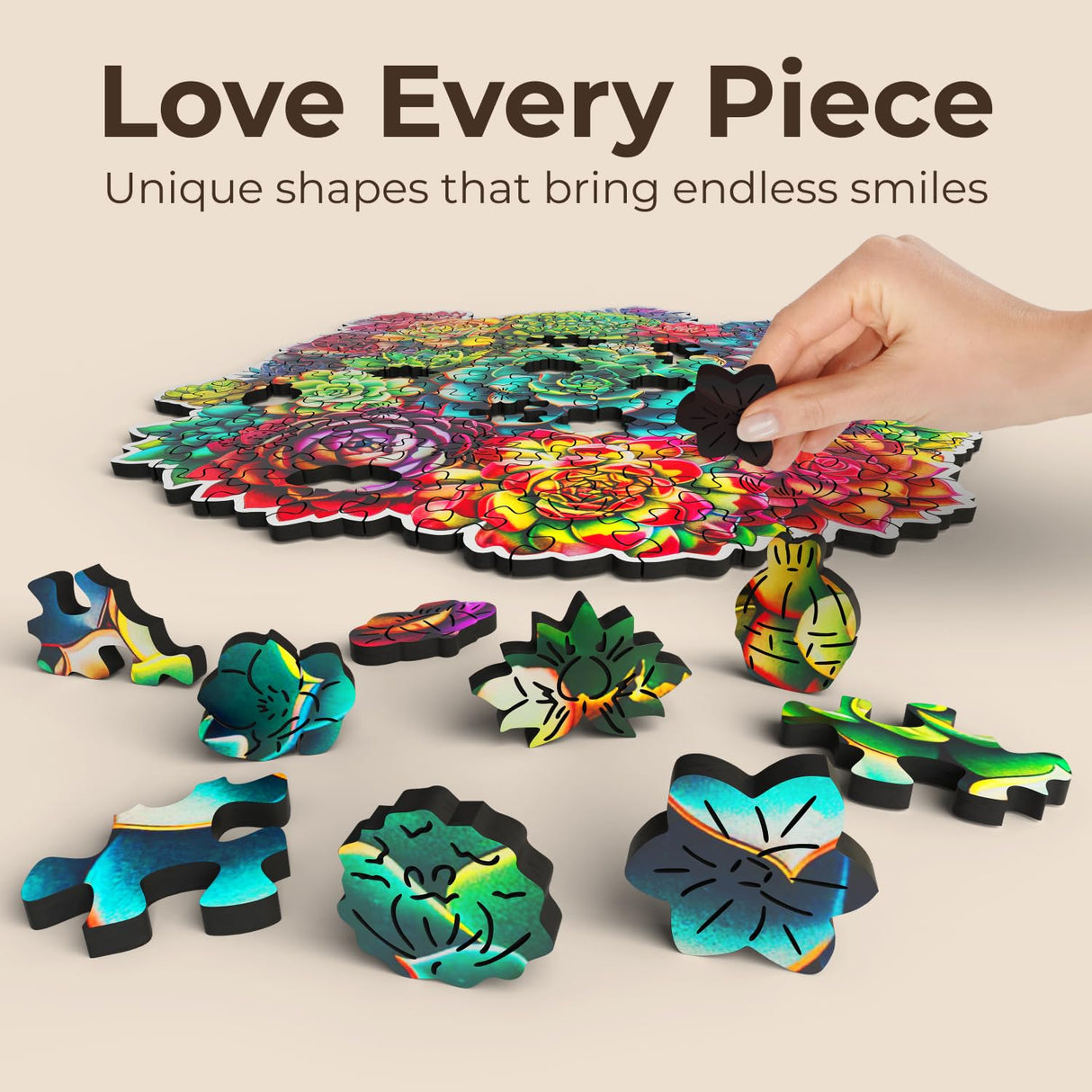 Crafthub Flowers Wooden Puzzles for Adults – A3 Mandala Succulent Plants with 152 Pieces Wood Puzzles – Jigsaw Puzzles with Unique Animal Shapes – 10.8" x 10.3" CRAFTHUB