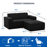 Cozy Castle 71" Loveseat Sofa, L Shaped Comfy Corduroy Boneless Couch with Deep Seat and Ottoman Chaise Cloud Sofa Upholstered Couches for Living Room Bedroom No Assembly Required (Black) Cozy Castle