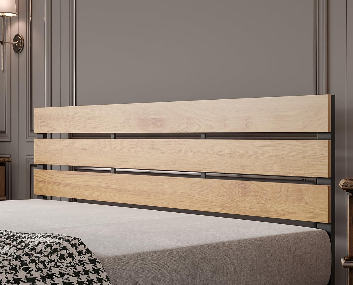 BONSOIR King Size Steel Platform Bed Frame with Wood Headboard – Easy Assembly, No Box Spring Required, Squeak-Free Design BONSOIR