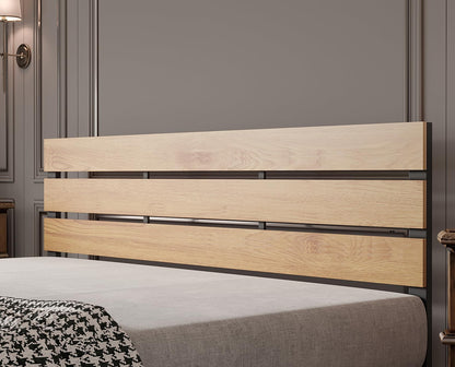 BONSOIR King Size Steel Platform Bed Frame with Wood Headboard – Easy Assembly, No Box Spring Required, Squeak-Free Design - WoodArtSupply