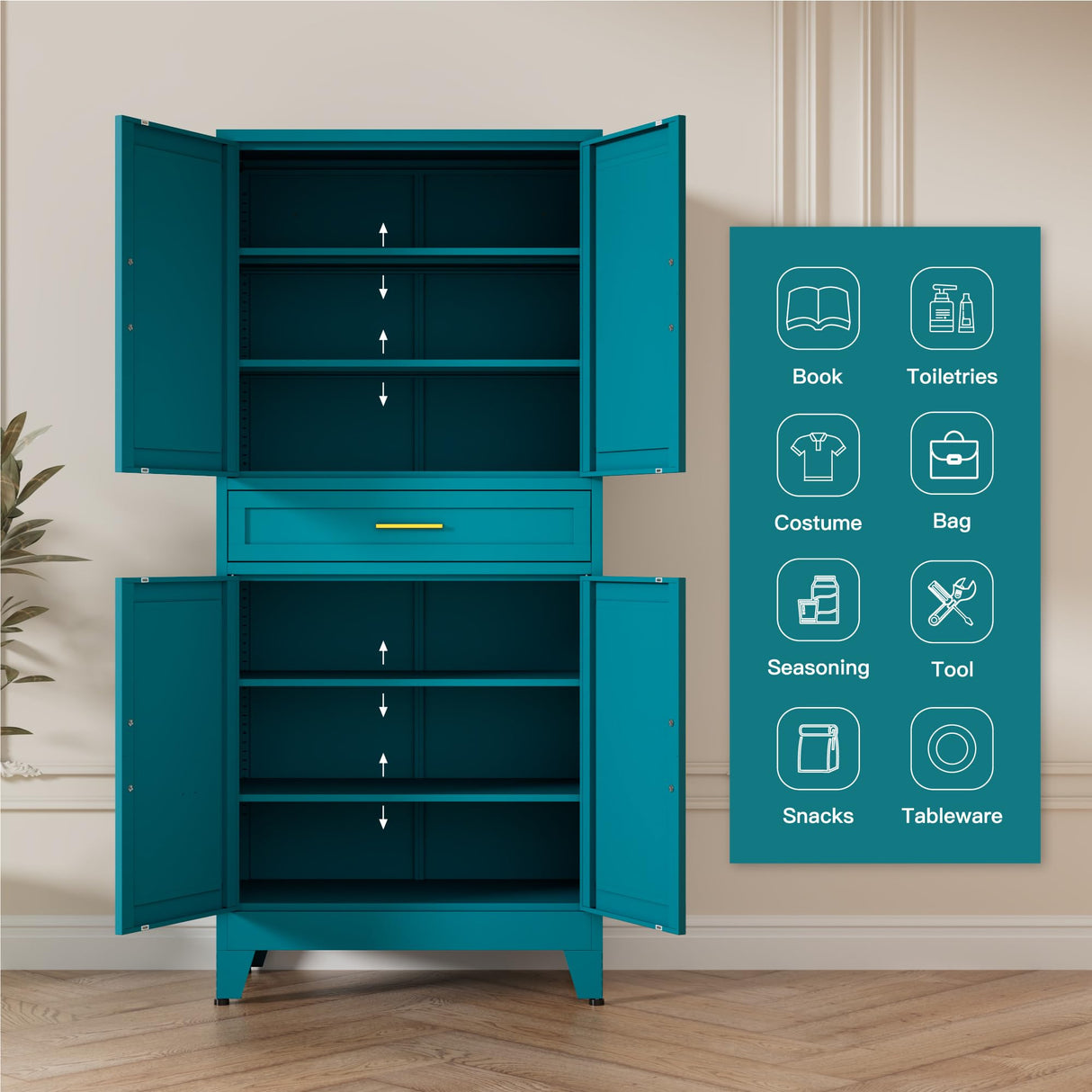 LCAOPC 71" Tall Pantry Storage Cabinet with Drawer and Adjustable Shelves, Freestanding Tall White Kitchen Cupboard Storage Cabinet for Kitchen,Dining Room, Living Room, Blue LCAOPC