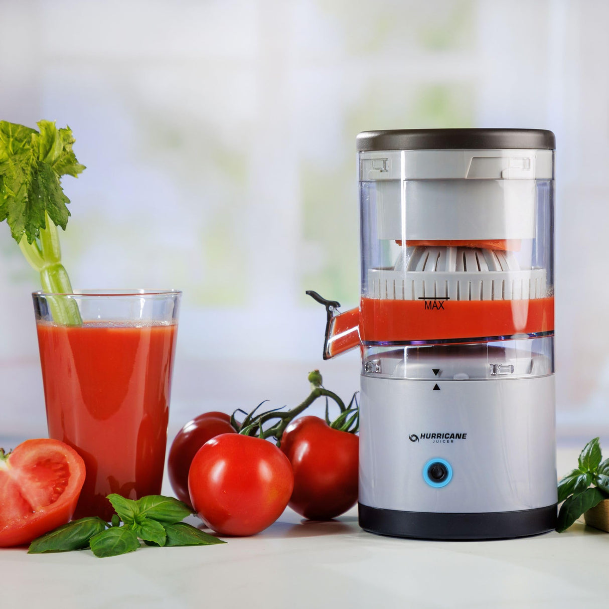 Hurricane Juicer, Powerful Cordless Juice Extractor Machine, Compact Design Fruit Juicer with Dishwasher-Safe Parts, Rechargeable 500 RPM Electric Juicer for Oranges, Berries & More Ontel