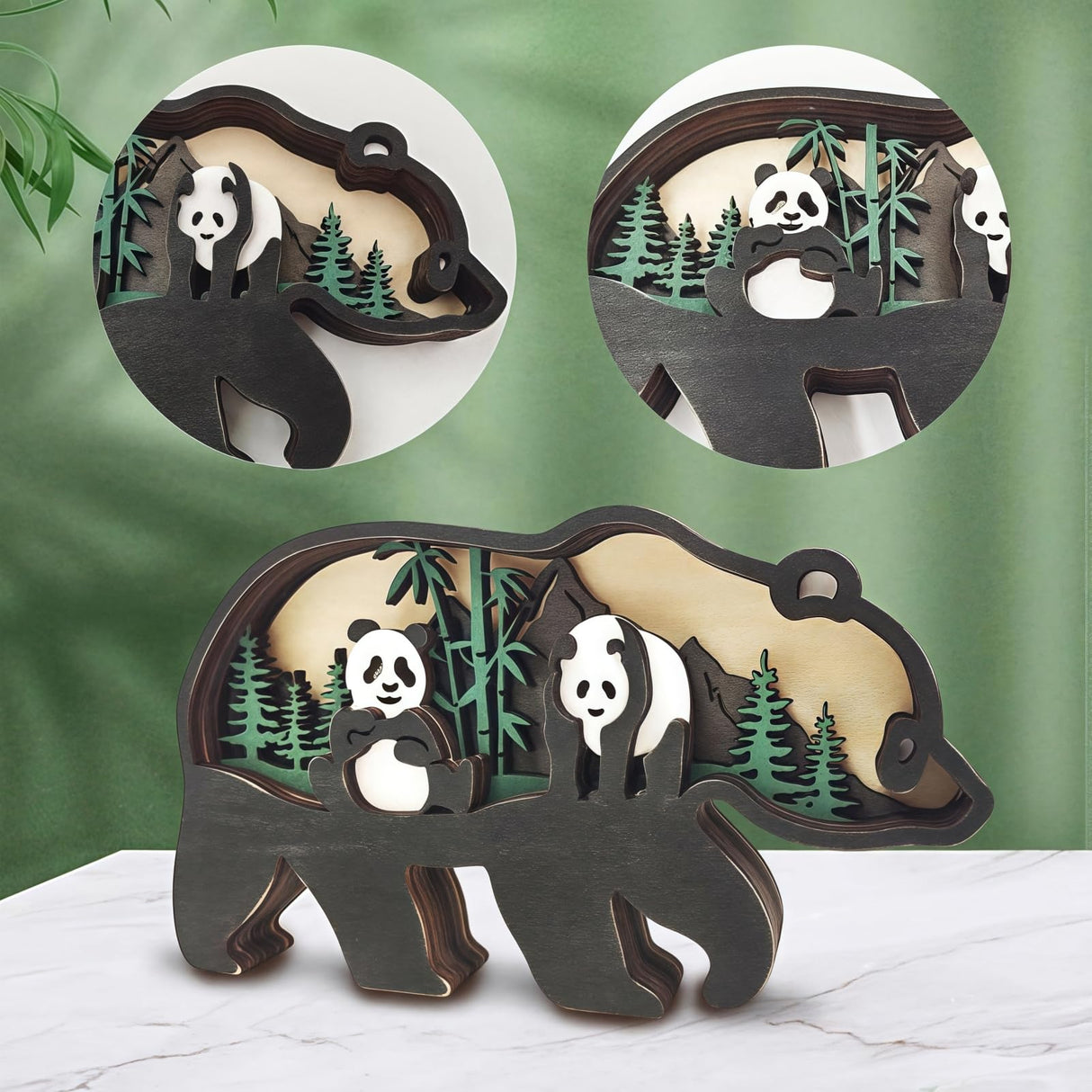 Drawelry 3D Wood Carving Animals Lamp Home Decorative, Cute Bear Family Elephant Presents Ideas Christmas Living Room Office Decor Warm LED Night Lights Gift for Friend Daughter Son Mom Dad (Panda) Drawelry