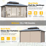 MELLCOM 12 x 16ft Hardtop Gazebo, Polycarbonate Double Roof Aluminum Gazebo, Outdoor Waterproof Canopy Gazebo with Netting and Curtains for Garden, Deck, Lawns MELLCOM