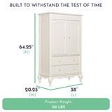 Evolur Aurora Armoire, 40x20.25x68 Inch (Pack of 1), Ivory Lace Evolur