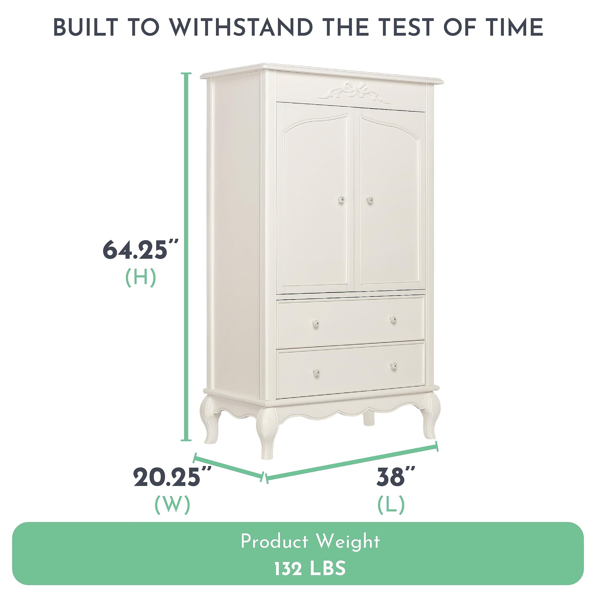 Evolur Aurora Armoire, 40x20.25x68 Inch (Pack of 1), Ivory Lace - WoodArtSupply