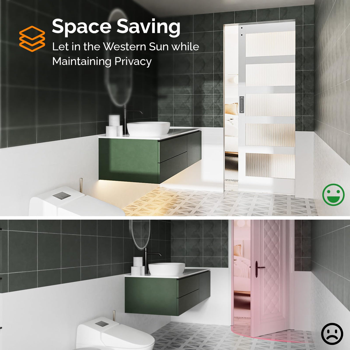 VINGLI 36in x 84in Glass Barn Door with 6.6ft Sliding Barn Door Hardware Kit &Handles, Pre-Drilled Holes Easy Assembly Solid Wood Slab White Sliding Door VINGLI