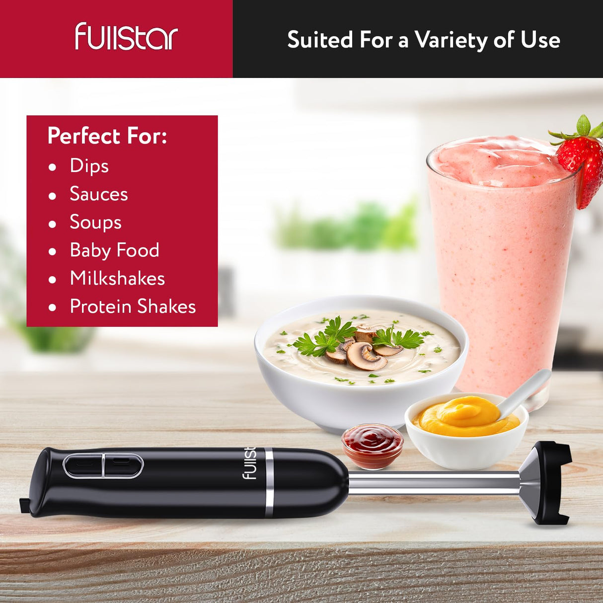 Fullstar Immersion Blender Handheld - 300W Hand Blender Stick with Pan Protector, 2-Speed Emulsion Hand Blenders Immersion, Hand Mixer Electric Handheld, Stick Blender, Hand Blenders for Kitchen fullstar