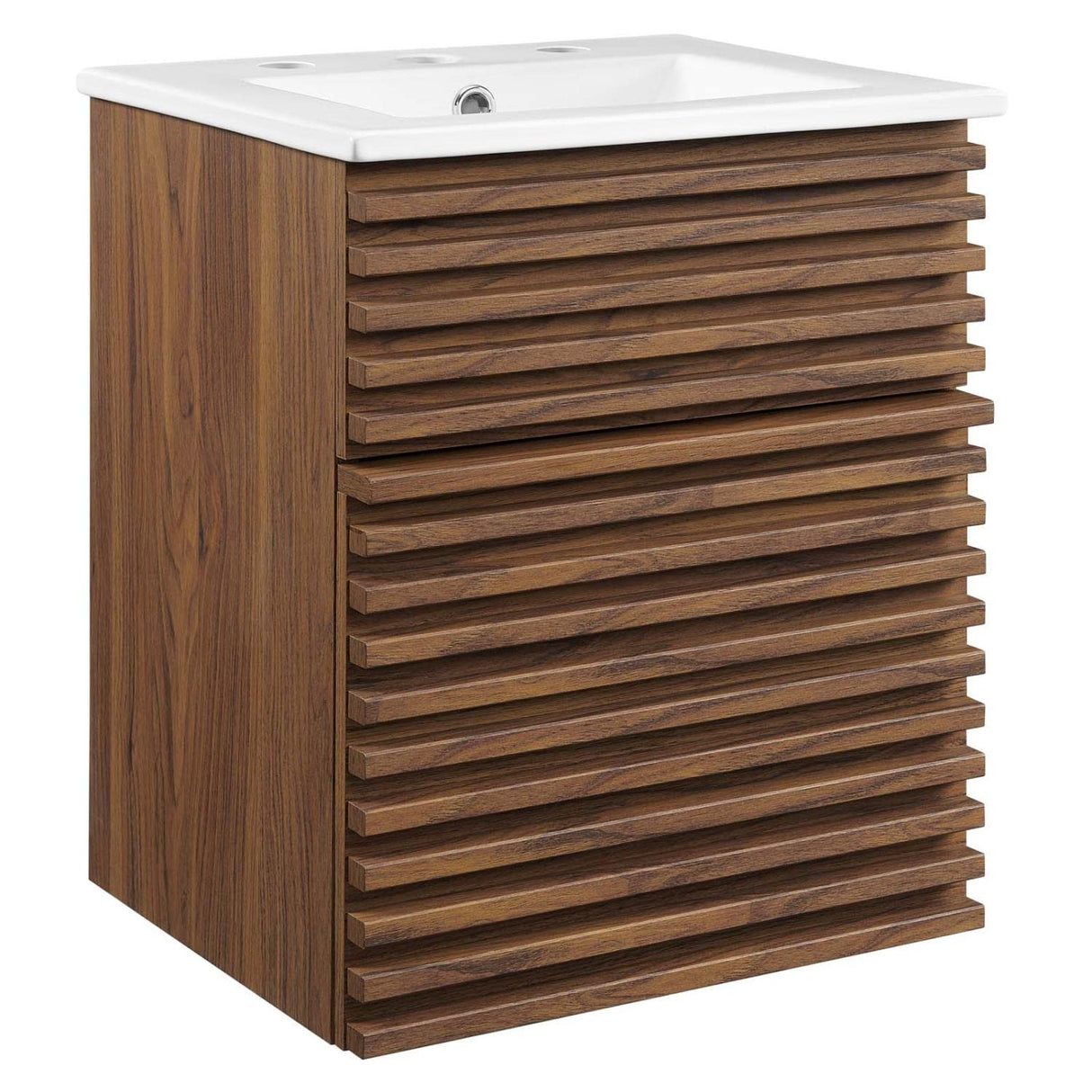 Modway Render 18" Wall-Mount Bathroom Vanity in Walnut White Modway