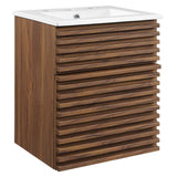 Modway Render 18" Wall-Mount Bathroom Vanity in Walnut White Modway