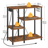 HOOBRO Bakers Rack with Power Outlet, Microwave Stand with 5 S-Shaped Hooks, Coffee Bar, Kitchen Storage Shelf, for Kitchen, Living Room, Rustic Brown and Black BF07UHB01 HOOBRO