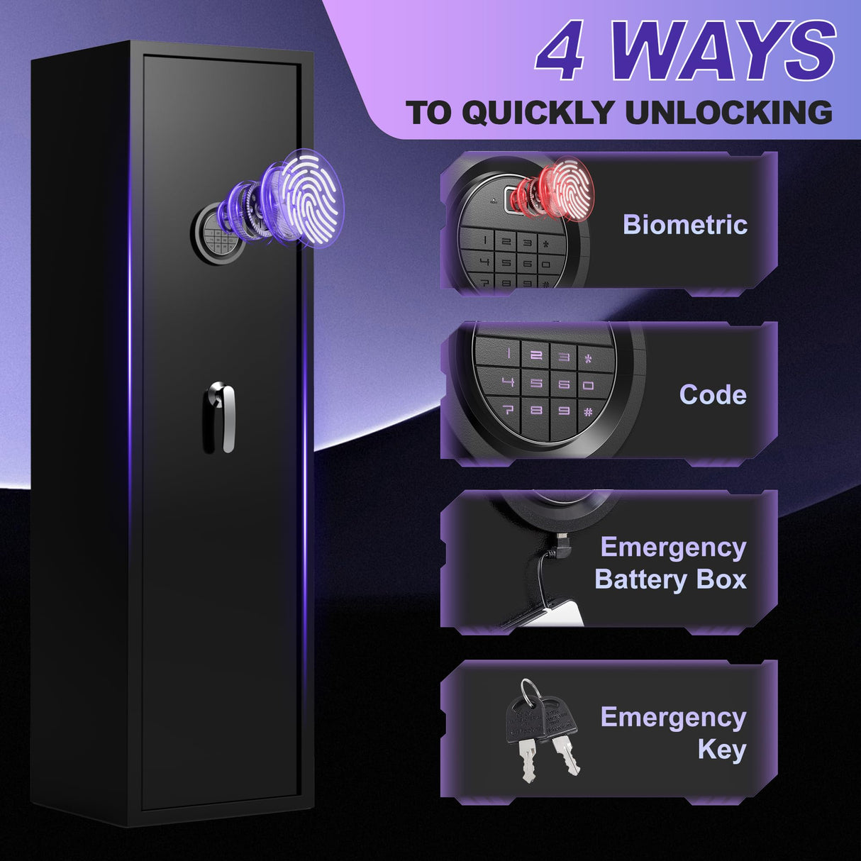 Marcree 8-10 Gun Safe for Rifles and Pistols, Gun Cabinet for Rifle and Shotgun Multi-Function, Biometric Fingerprint Large Rifle Safes for Home, with Inner Cabinet Dual Alarm System Marcree