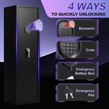 Marcree 8-10 Gun Safe for Rifles and Pistols, Gun Cabinet for Rifle and Shotgun Multi-Function, Biometric Fingerprint Large Rifle Safes for Home, with Inner Cabinet Dual Alarm System Marcree