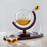 Whiskey Decanter Globe Set with 2 Etched Whiskey Glasses - for Liquor Scotch Bourbon Vodka, Gifts For Men - 850ml Godinger