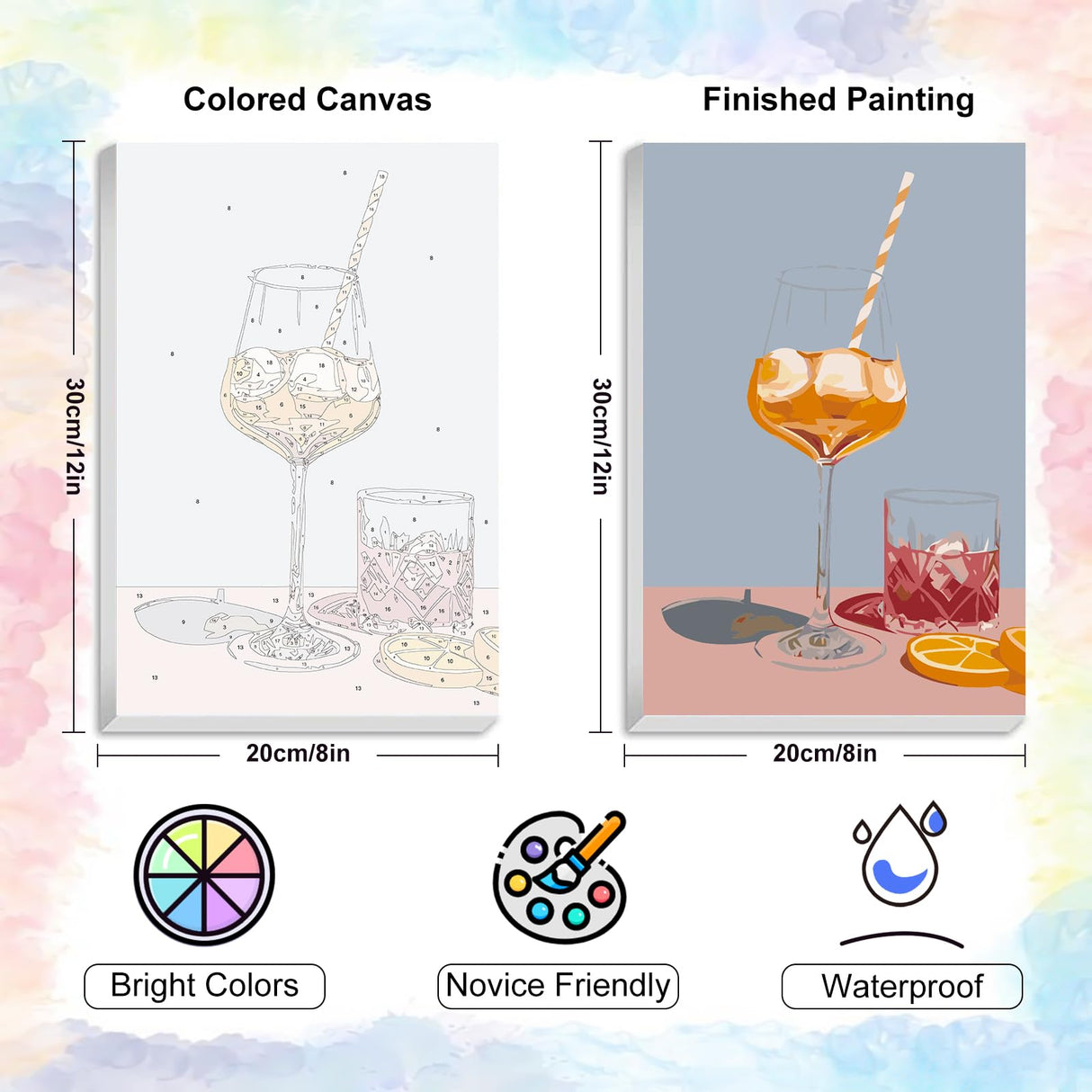 4 Pack Framed Paint by Numbers Kit for Adults Beginner with Wooden Easel, Cocktail Paint by Number Kits with Frame, DIY Acrylic Wine Glass Painting by Numbers for Home Wall Decor Gift 8x12 inch Yezavesu