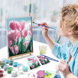ATDMS Paint by Numbers Kit for Adults with Frame DIY Flowers Paint by Number with Easel Tulips Acrylic Oil Painting Kits for Wall Hanging Home Room Decor 7.87x11.81 Inch ATDMS