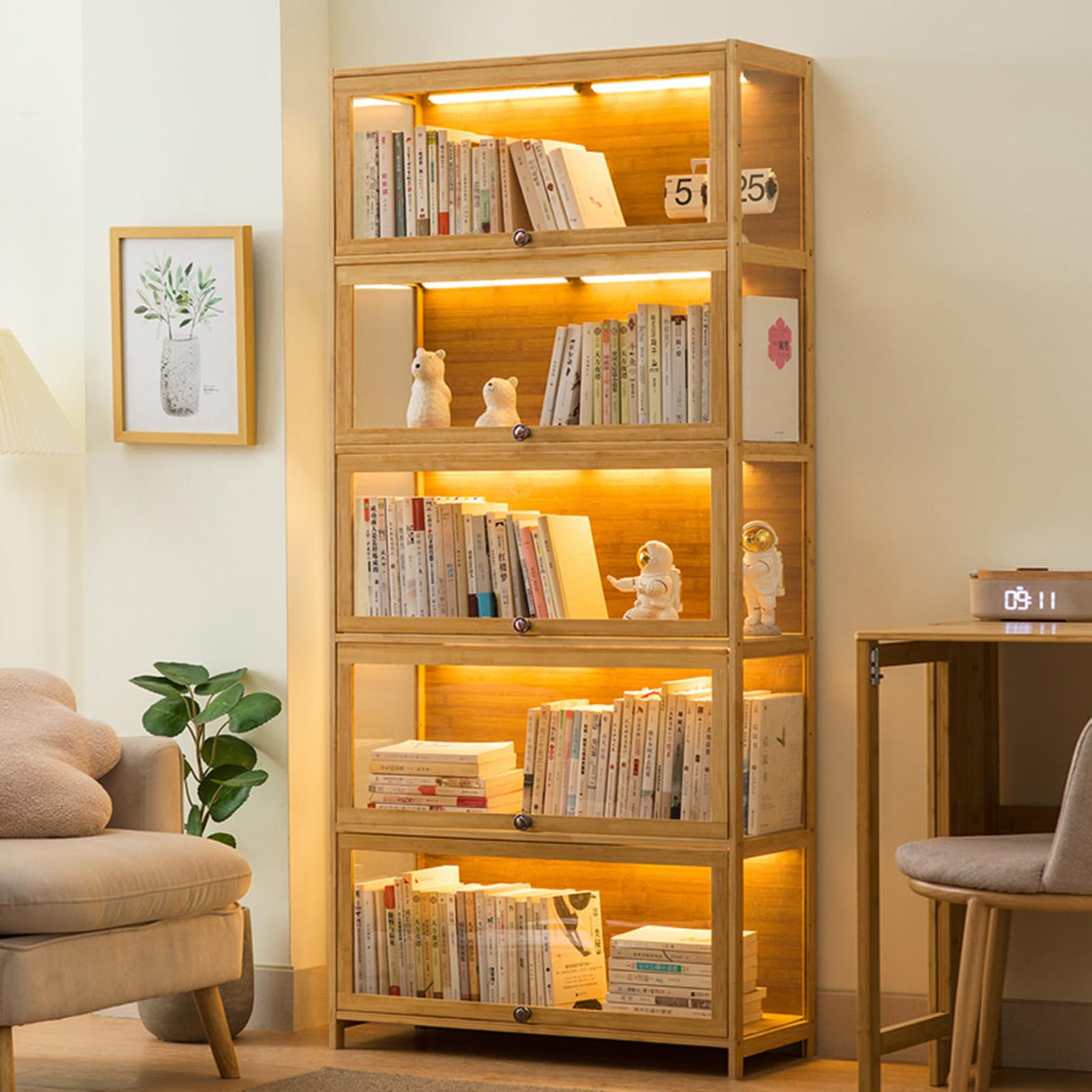 5-Tier Bamboo Display Cabinet with Acrylic Glass Door, Curio Display Case, Collectibles Toy Organizers Rack & Display Shelf, for Home, Office, Playroom, Living Room (23.6×12.6×67.7IN) Generic