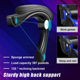 BESUFY Gaming Chair with LED Lights, Girl Video Chair, Ergonomic Computer Chair with Massage and Footrest, Heart Backrest, Height Adjustable Swivel Reclining Video Game Chairs for Adults (Black Blue) BESUFY