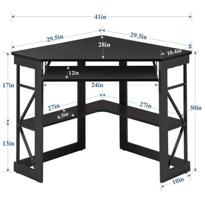 VECELO Corner Computer Desk 41 x 30 inches with Smooth Keyboard & Storage Shelves for Home Office Workstation, Black