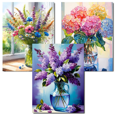 Diamond Art Kits for Adults - 3 Pack Flowers Diamond Painting Kits for Adults, 5D Round Full Drill Vase Gem Art Paint by Diamonds Pictures DIY Crafts Kits 12x16inch