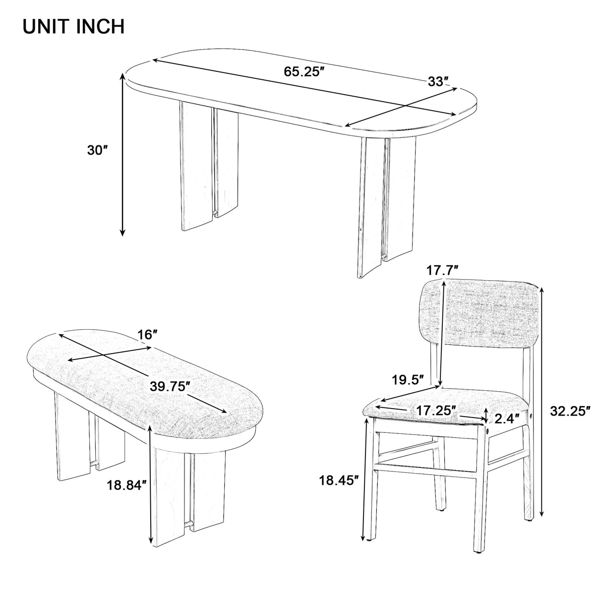 Merax Farmhouse Wooden Dining Set of 6, 65 Inch Rectangular Kitchen Table, Upholstered 4 Chairs with Backrest, Bench with Cushion, Easy Assemble, Natural Merax