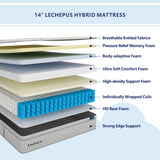 Cal King Mattress,Lechepus 14 Inch Hybrid Memory Foam Mattresses with Individual Pocket Springs,Mattress in Box,Plush Comfortable Mattress for Cool Sleep & Back Pain Relief,CertiPUR-US Certified Lechepussleep