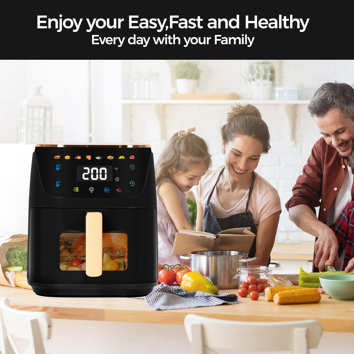 Panana 8QT Large Air Fryer Compact, 8 Preset Menus Airfryer, One-Touch Digital Control Presets, Touchscreen Display, Dishwasher Safe, Nonstick, Fit for Family (Black) Panana