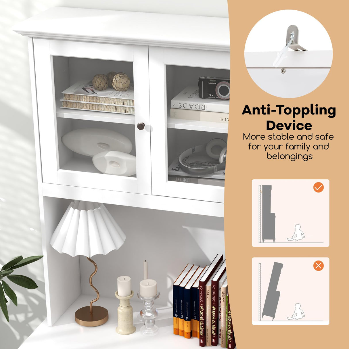 Giantex 77” Large Pantry Cabinet, Kitchen Buffet Hutch w/LED Lights 20 Colors, Outlet, 3 Drawers, Microwave Countertop, Freestanding Cupboard with 4 Adjustable Shelves & Tempered Glass Doors (White) Giantex