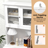 Giantex 77” Large Pantry Cabinet, Kitchen Buffet Hutch w/LED Lights 20 Colors, Outlet, 3 Drawers, Microwave Countertop, Freestanding Cupboard with 4 Adjustable Shelves & Tempered Glass Doors (White) Giantex