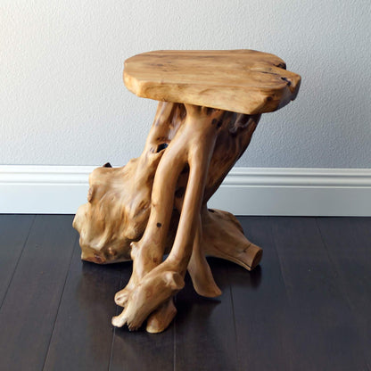 WELLAND Tree Stump Side Table, Live Edge Stool, Natural Edge Wood Side Table, Accent Table, 19" Tall - WoodArtSupply