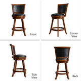 Swivel Bar Stools Set of 2, 24" Counter Height Swivel Barstools with Back & Faux Leather Upholstered Seat, Island Chairs with Solid Wood Legs & Footrest for Kitchen, Dining Room, Pub (Brown) Buytime