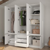 Jiaoun 78” 6-Door Large Armoire Wardrobe Closet, Bedroom Armoire with 3 Drawers & 2 Hanging Rod, Wooden Armoires and Wardrobe,White (70.9”W x 23.63”D x78”H) Jiaoun