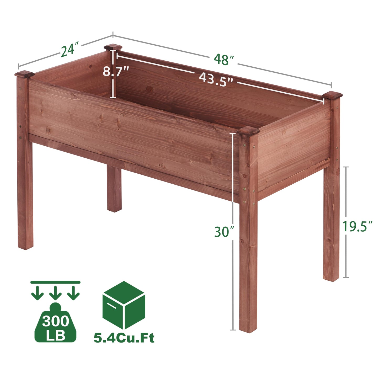 48x24x30 inch Raised Garden Bed with Legs, Elevated Wooden Planter Box for Outdoor Plants Flowers Fruits Vegetable Herb Growing