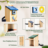 Cedar Alpha 2pc Bluebird Houses Nesting Box - XL Size 13" Heavy Duty Birdhouses for Outside - Wall Tree Pole Mountable - 1.5” Hole 13/16" Thickness - Large Inside Space - Tree Tie Bending Updated CEDAR ALPHA