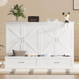 PUREMIND Queen Murphy Bed Cabinet with Mattress Included, Bedroom Cabinet Beds with USB Charging Station, Murphy Chest Bed with Storage Drawers, Horizontal Wallbed for Guest Room White PUREMIND