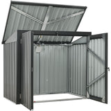 Hanover Outdoor Storage Shed for Trash and Recyclables, Pent Roof, Galvanized Steel, 2-Point Locking System, Stores 2 Trash Cans, 3.3-Ft. x 5.2-Ft. x 4.4-Ft., Dark Gray Trash Can Storage Hanover